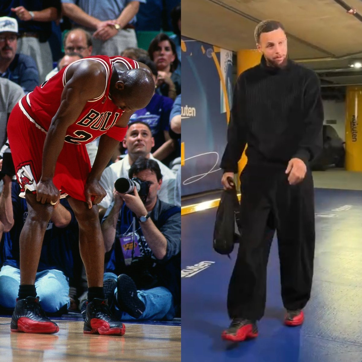 brkicks's tweet image. .@StephenCurry30 arrives in the “Flu Game” Air Jordan 12 tonight in Utah. 

Paying tribute to Jordan’s legendary performance in the 1997 NBA finals against the Jazz.