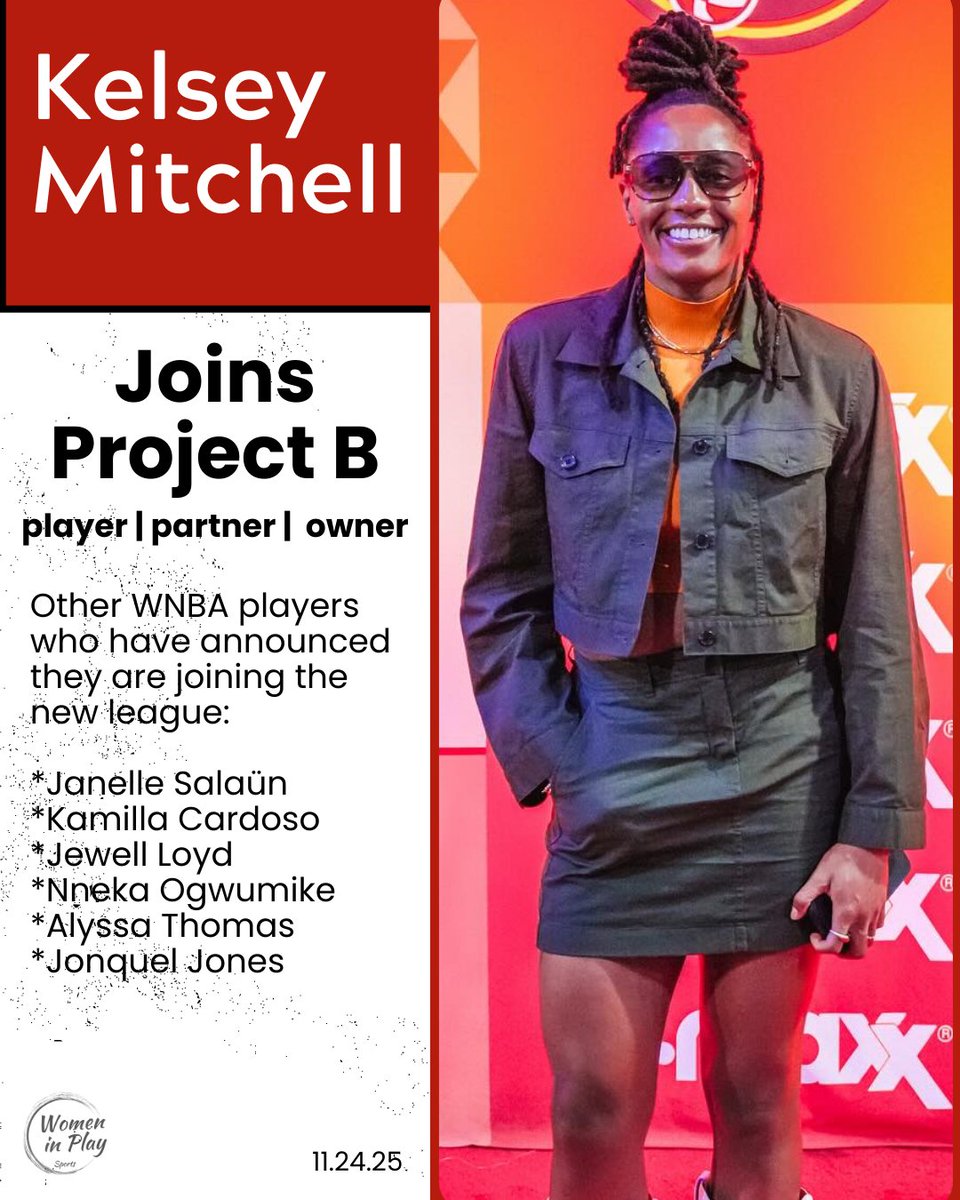 wmninplay's tweet image. #projectb 
Kelsey Mitchell (Indiana Fever) has publicly announced her decision to join Project B.

She is among other WNBA players, including Kamilla Cardoso, Janelle Salaün, Jewell Loyd, Jonquel Jones, Nneka Ogwumike, and Alyssa Thomas. Li Meng, a former WNBA player, will also…