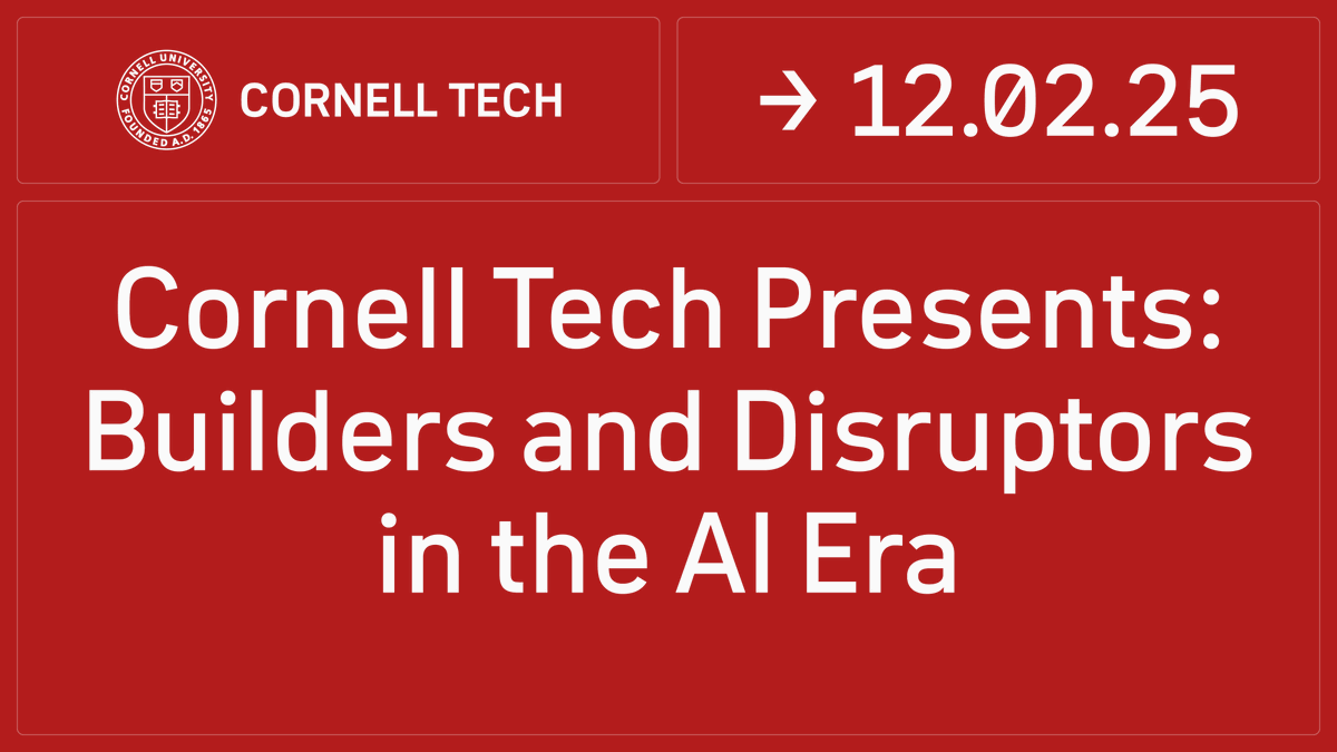 cornell_tech's tweet image. @Reggie Fils-Aimé joins Cornell Tech on Dec. 2 for the Dean’s Distinguished Speaker Series.

A deep dive into leadership, creativity, and innovation in the age of AI — plus student + startup spotlights.
RSVP now. bit.ly/4p1k2JS