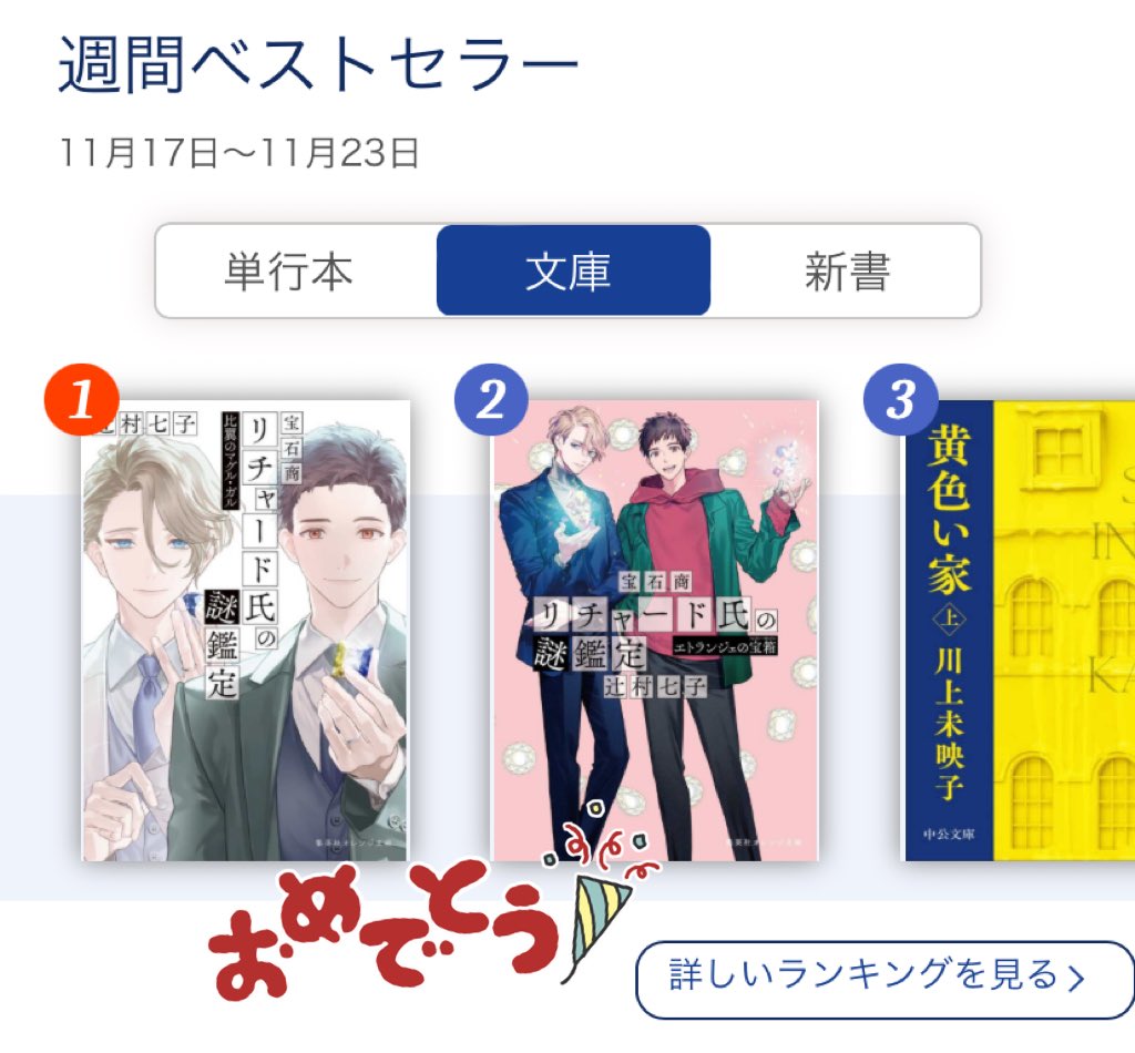 2階文庫】お品切れしていた、辻村七子さん『宝石商リチャード氏の謎