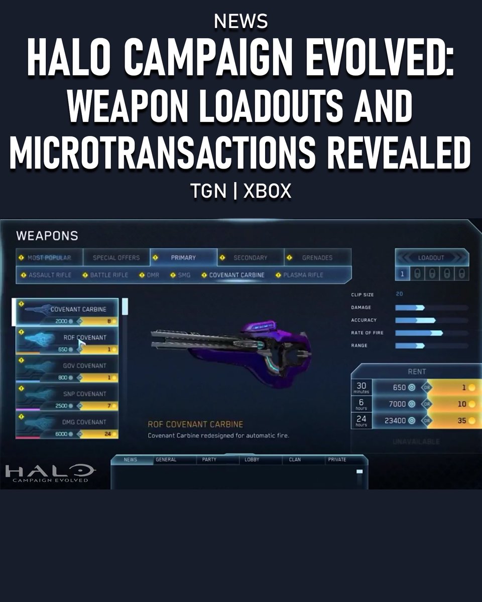 HaloTicket2's tweet photo. Halo Campaign Evolved will allow you to rent weapons for 30 minutes, 6 hours, or 24 hours. https://t.co/2oe2LibNPc