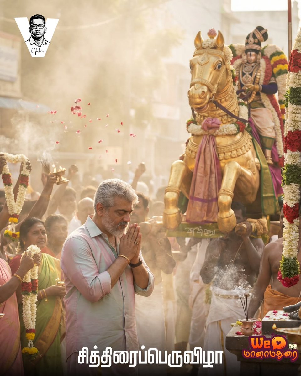 AjithFCMadurai's tweet image. மதுரை சித்திரைத் திருவிழாவில் தல அஜித் 😍😍😍 Best Ai Edit ever

#AjithKumar #AK64