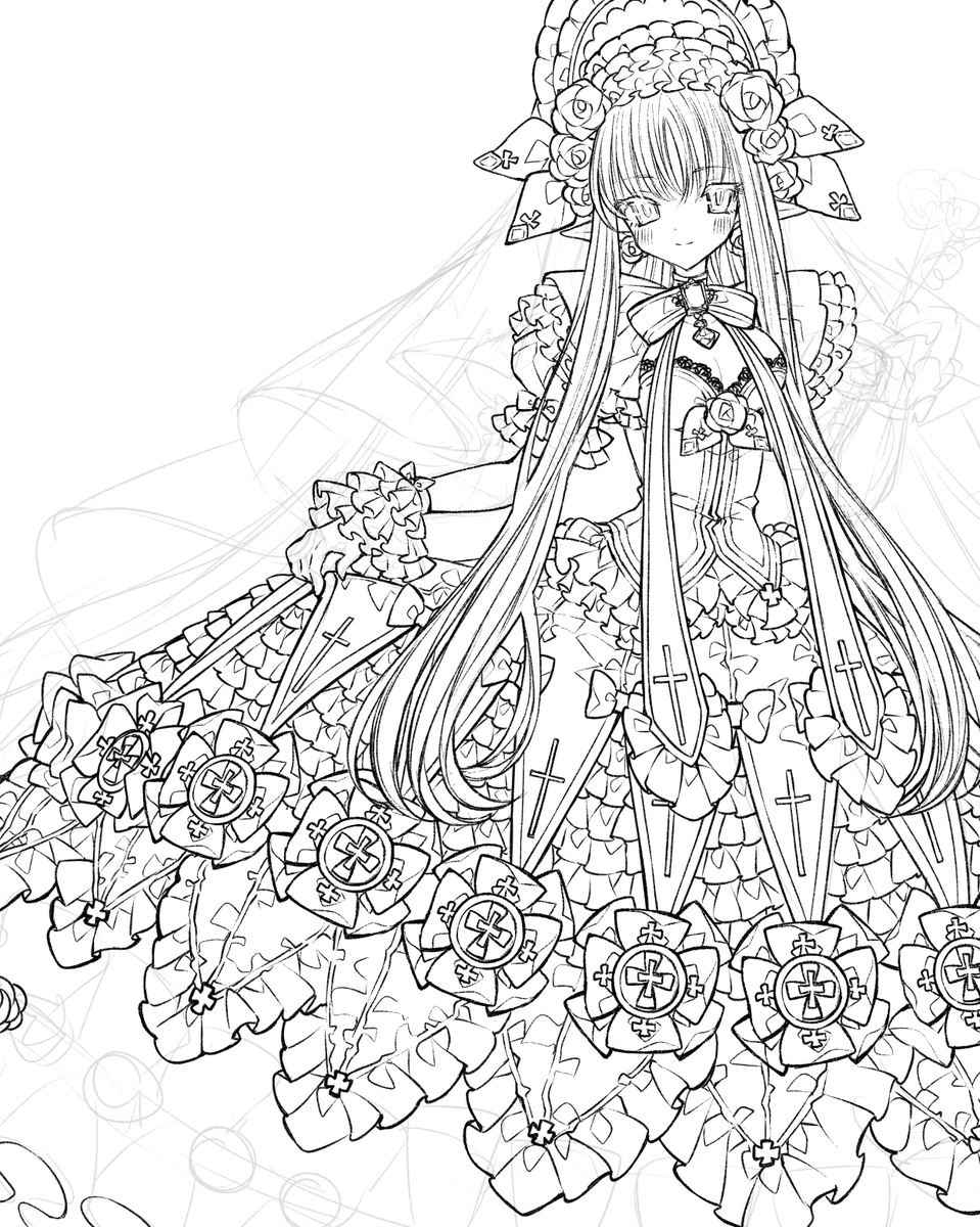 ドレス描くの楽しいけど気が遠くなる 