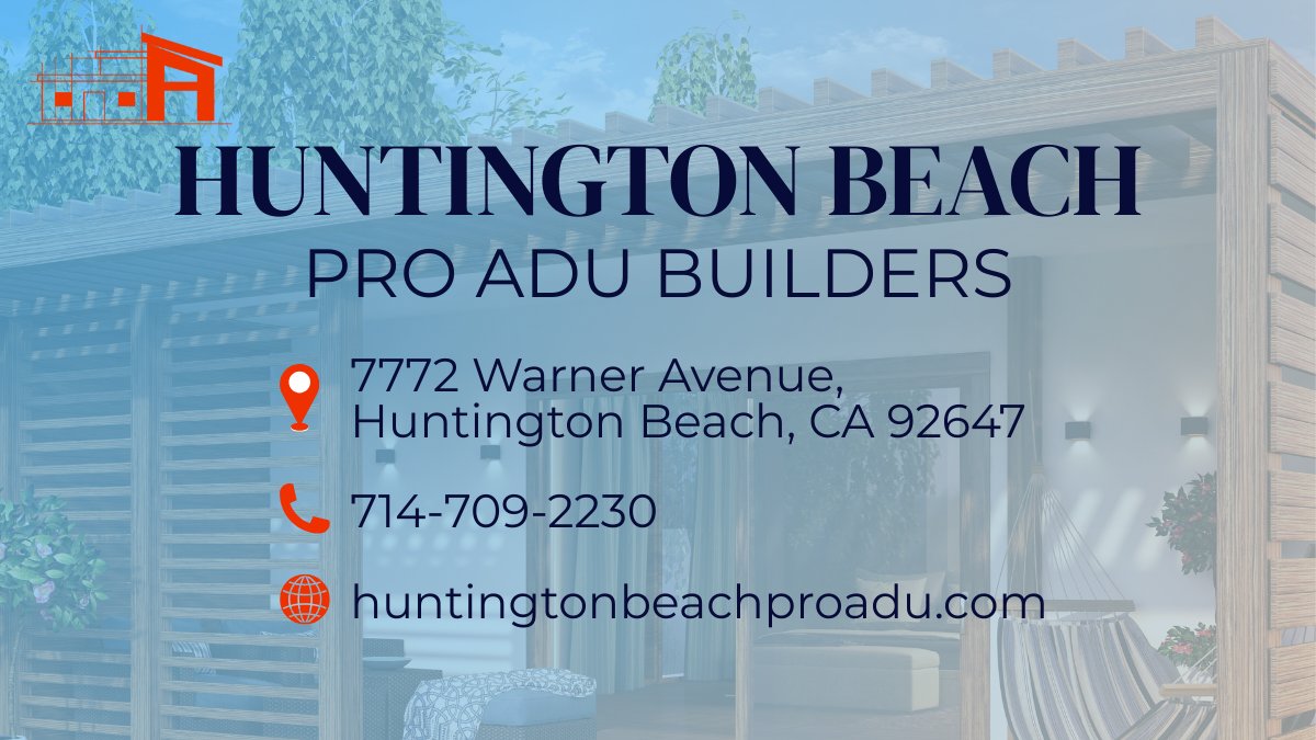 HuntBeachADU's tweet image. Trust Huntington Beach Pro ADU Builder — your local expert for custom ADUs, from smart design to quality construction. Build better, live smarter.

Huntington Beach Pro ADU Builder
7772 Warner Avenue,
Huntington Beach, CA 92647
714-709-2230
huntingtonbeachproadu.com

#ADUBuilder
