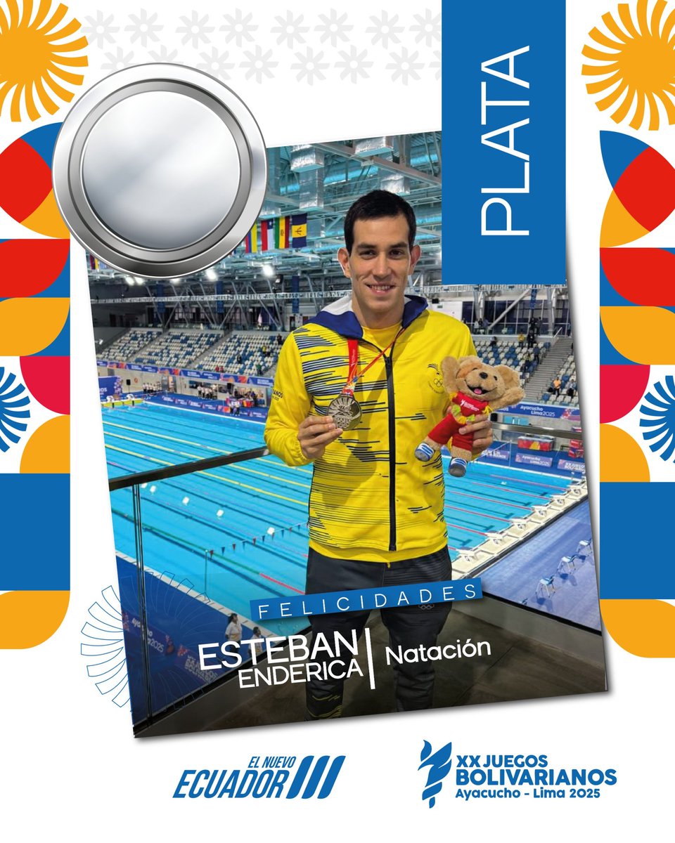 #JuegosBolivarianos el nadador cuencano <a href="/estebanenderica/">Esteban Enderica</a> obtuvo medalla de plata 🥈en la final de los 400 metros combinado individual masculino de los #JuegosBolivarianos2025, con un tiempo de 04:27.57. 🤩