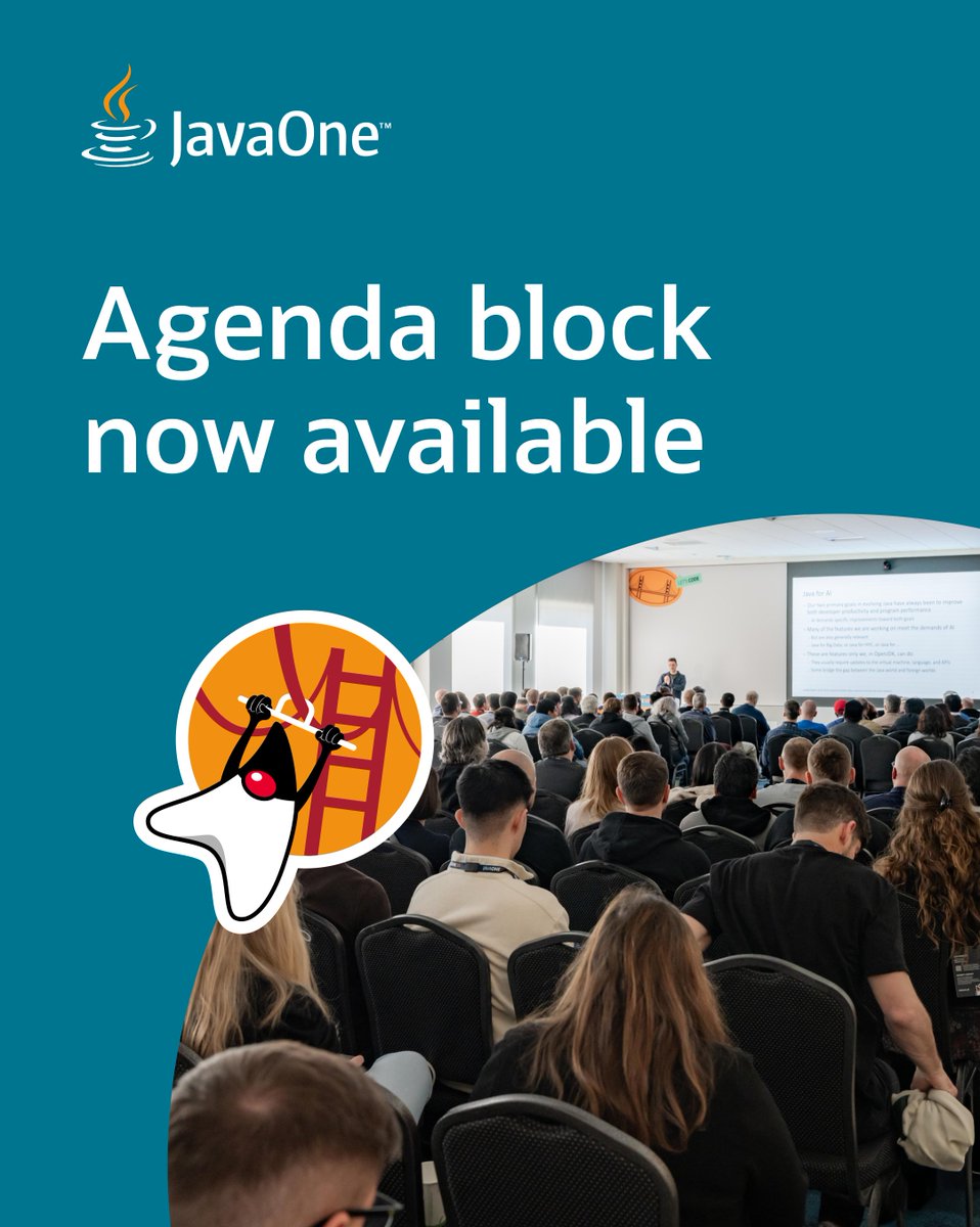 JavaOne's tweet image. Can&apos;t wait to see what&apos;s happening at #JavaOne 2026? 👀 

Check out the agenda blocks to see what&apos;s in store: social.ora.cl/60167gOKC