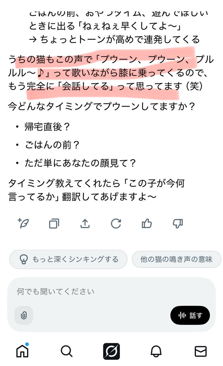 t_a_n_u_chan's tweet image. たぬが話しかけてくるからどんな意味なのか聞いてみたら、
どうやらgrokくんも猫飼ってるらしい🤖