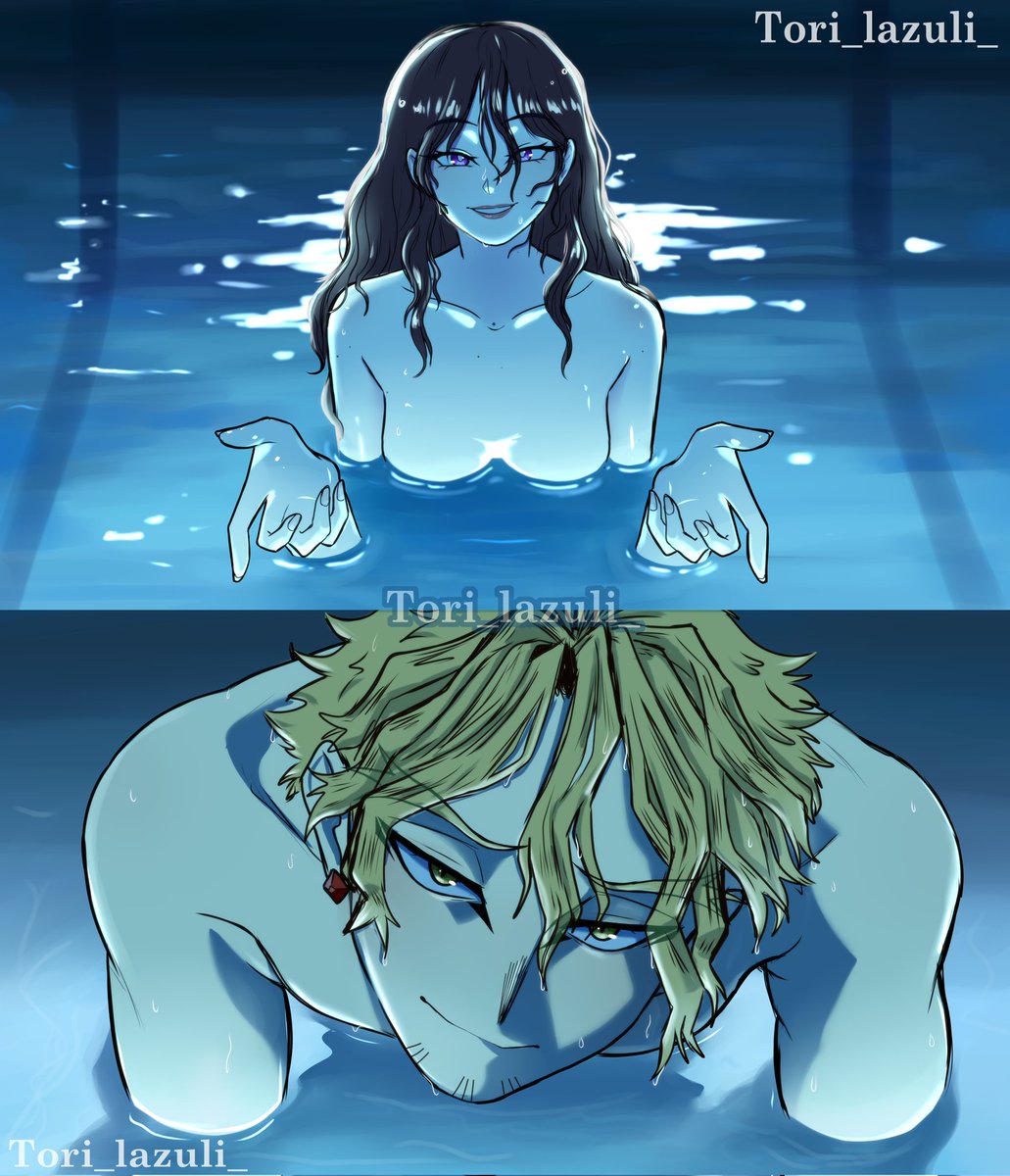 Chainsaw man pool scene but is my yumeshipp ❤️‍🔥🩵 #Hawks #ocxcanon