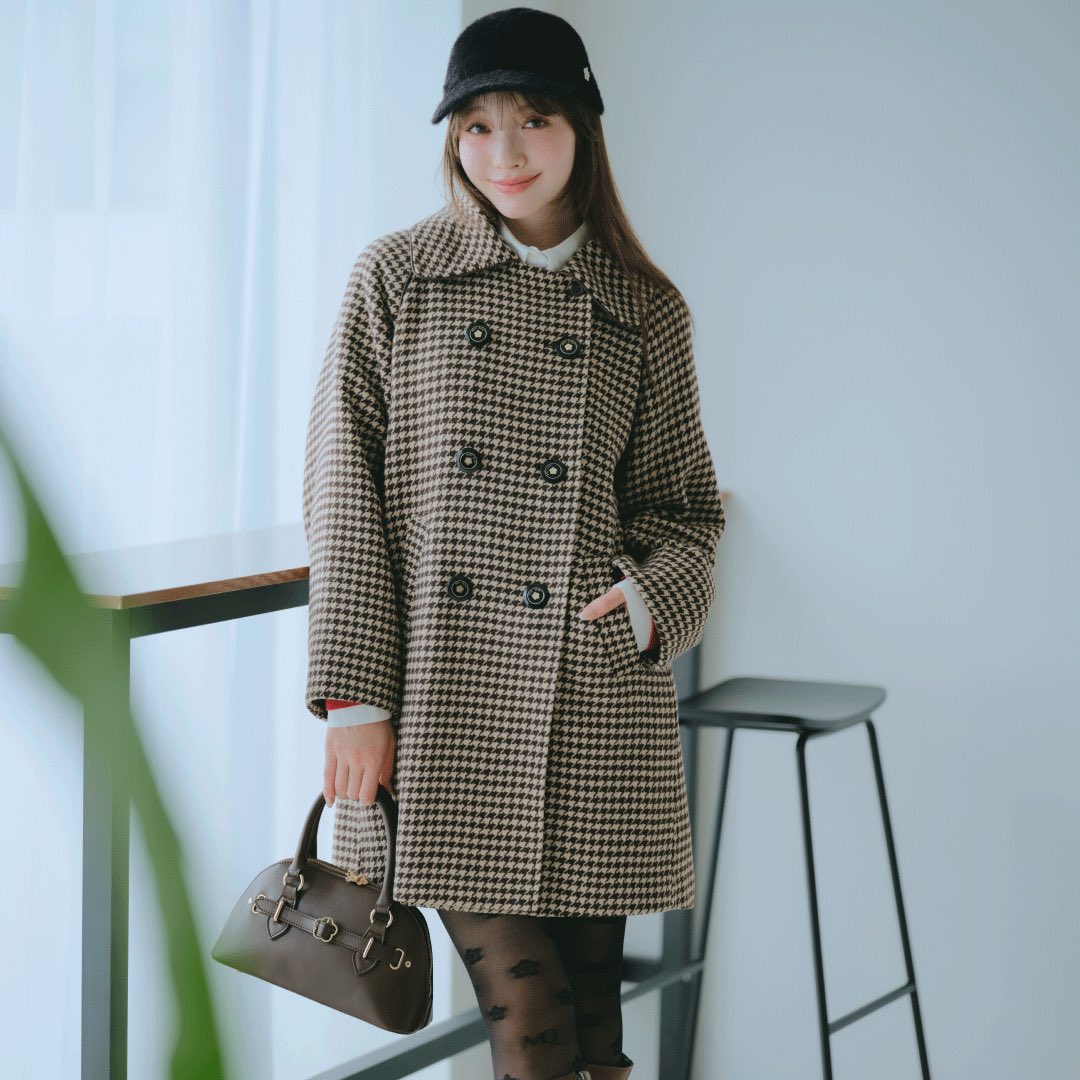 MARYQUANT*マリークワント　千鳥柄ロングコート　近年モデル　チェック