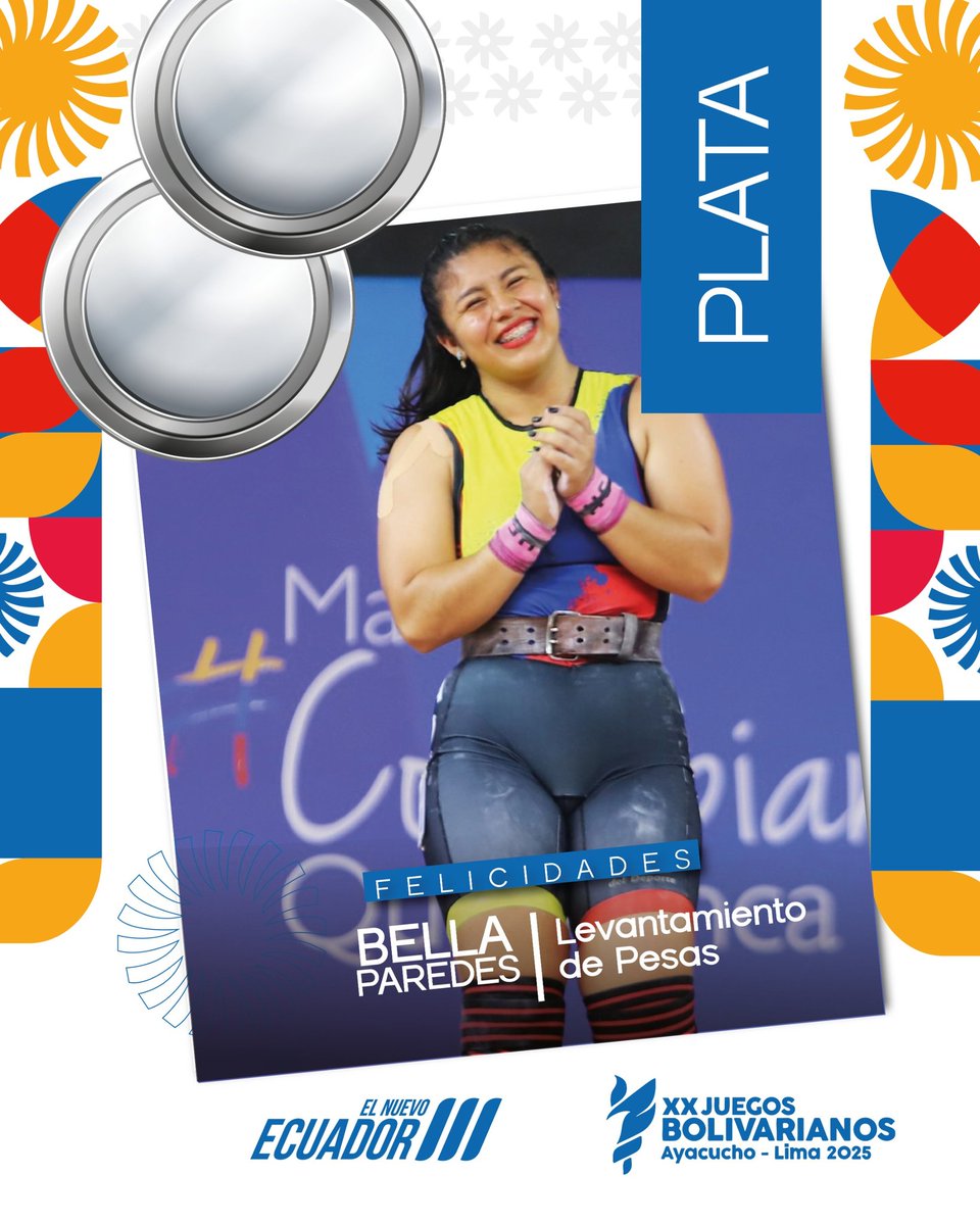 DeporteEc's tweet photo. ¡Doble plata Tricolor! 🏋🏻‍♂️🤩💪🏻

La halterista Bella Paredes le dio al país dos medallas de plata en las modalidades arranque y envión de la división hasta 77 kg. Las marcas que impuso fueron:

🥈 Arranque: 101 kg
🥈 Envión: 127 kg
Total Olímpico: 228 kg

#ElNuevoEcuador 🇪🇨 https://t.co/8YV0LOkMNU