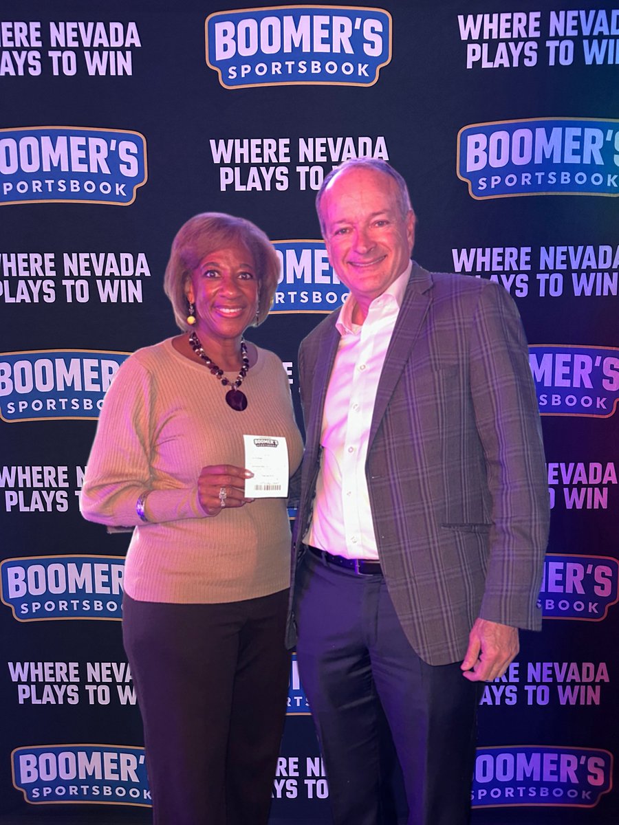 President &amp; CEO <a href="/JoeAsher/">Joe Asher</a> and North Las Vegas Mayor Pamela Goynes-Brown. The Mayor placed our honorary first bet on Monday Night Football. 49ers to cover! We wish you the best of luck 🎉