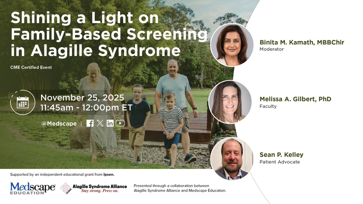 Watch LIVE in 1 HOUR! ➡️ youtube.com/watch?v=UHdDuo… 

Improving patient outcomes starts with translating evidence into practice. Learn how to identify at-risk relatives for Alagille syndrome - and earn credits! 

#AlagilleSyndrome #CME