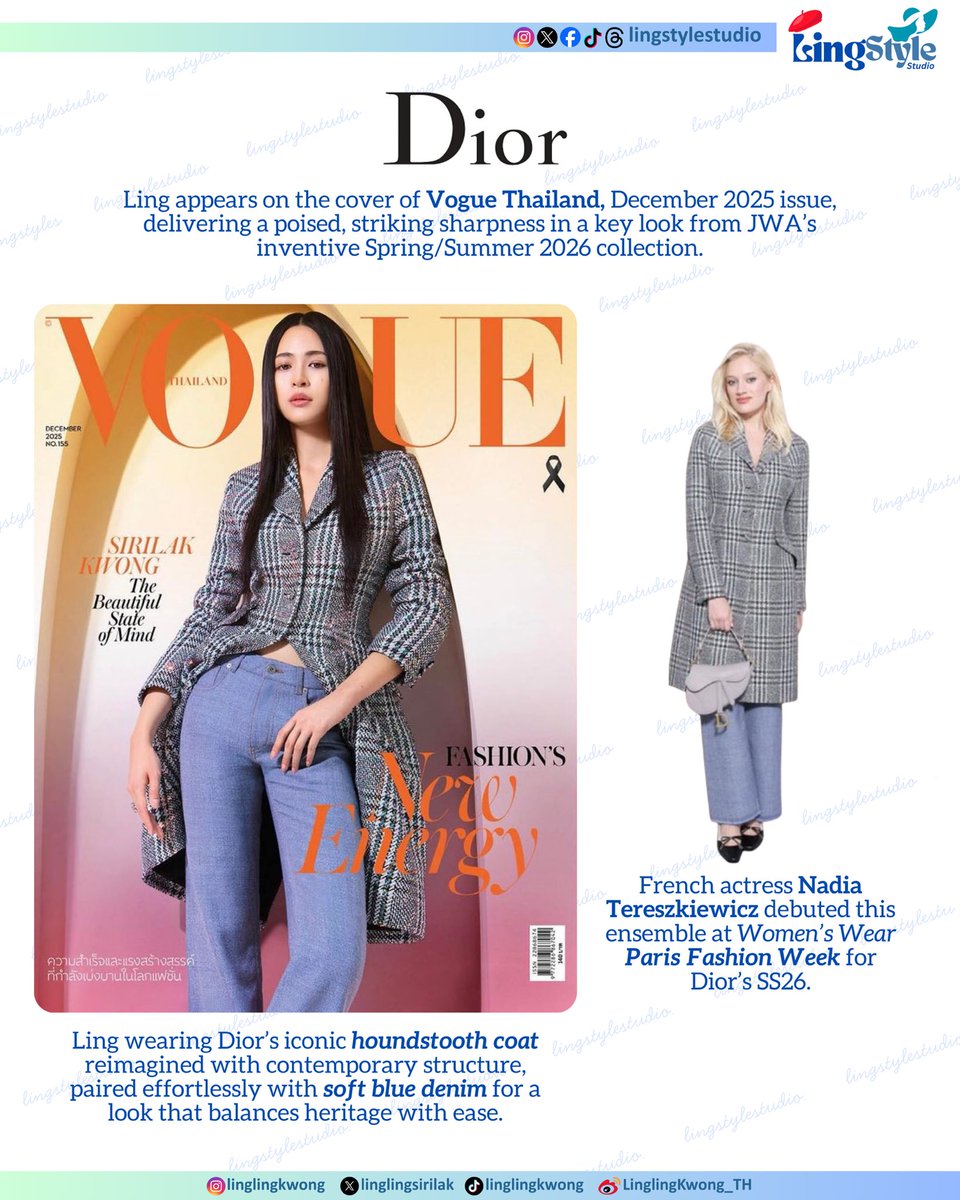 lingstylestudio's tweet image. On the cover of @VogueThailand, @linglingsirilak steps into the spotlight in @Dior’s refined edge. 
A look that defines the season and the story she’s writing.
Pre-order begins 25 Nov at 10 AM.

#VogueThailandDecember2025 #VogueTHxLingling
#LingOrmDiorAmbassador
#linglingkwong