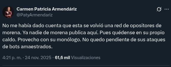 ¡SE ACABÓ LA FIESTA, VIVIDORA! 🪦📷<a href="/PatyArmendariz/">Carmen Patricia Armendáriz</a> Rescatada del #FOBAPROA
Perdonada por el #PRIAN
Lambiscona de <a href="/PartidoMorenaMx/">Morena</a> 

Hoy llora, y amenaza con borrar su cuenta, quiere escapar como rata porque, ¡Ni con tequila aguanta la verdad! 
#PatyArmendarizExpuesta