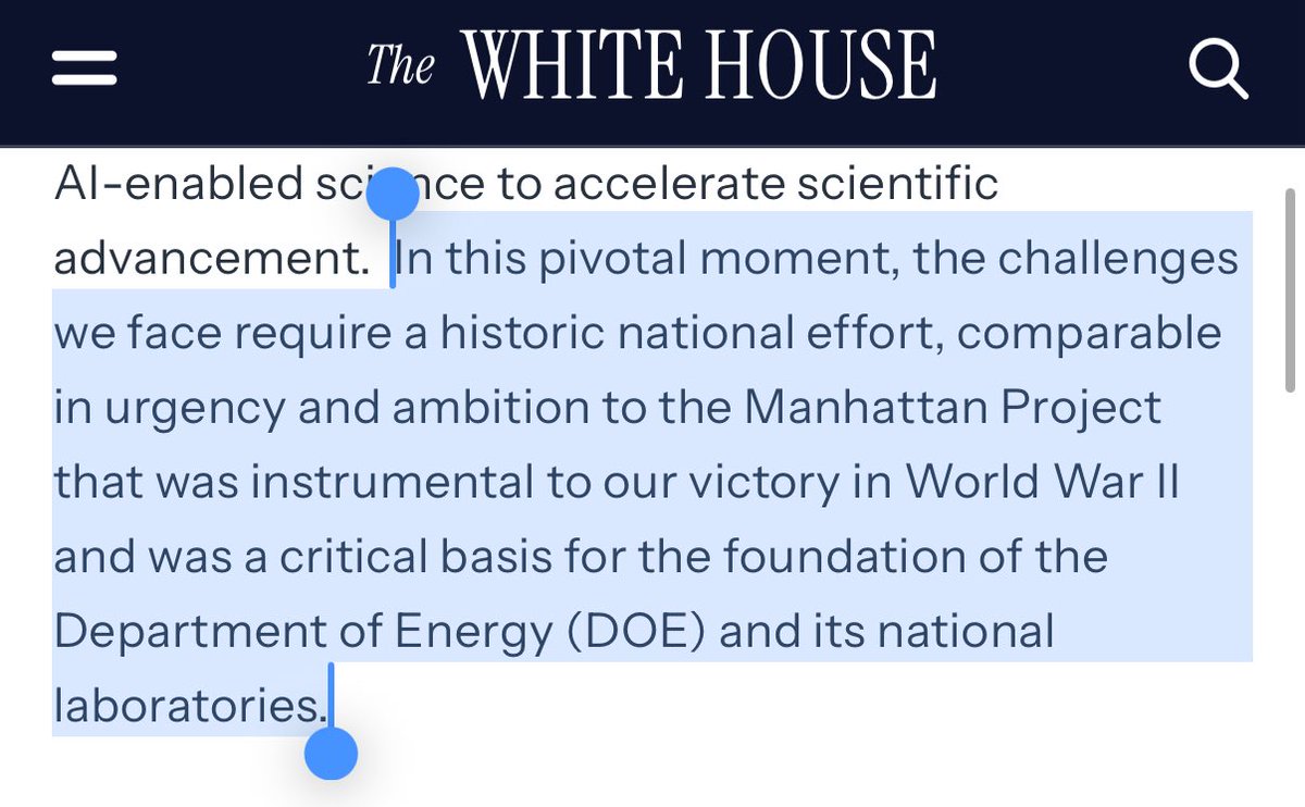intangiblecoins's tweet image. in october i wrote that today’s AI buildout looks more like a new manhattan project than the broadband-ification of the 1990s and thus dot-com bubble comparisons were inadequate 

today the white house confirmed AI is about geopolitics and national security