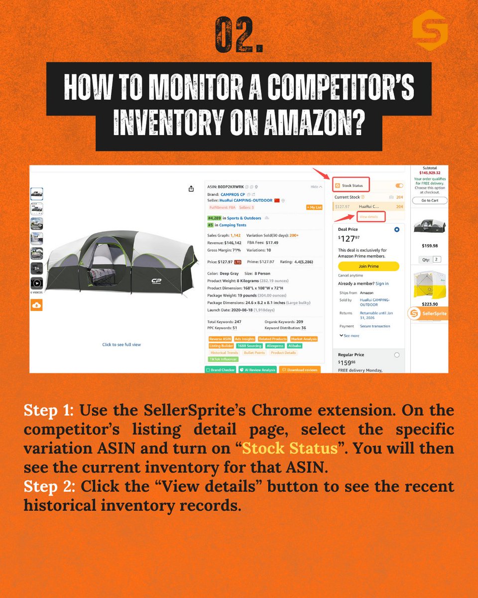 SellerSprite_EN's tweet image. Looking to stay ahead of your Amazon competitors? 
🚀Use Traffic Comparison to find missing keywords, track inventory with SellerSprite, and learn from competitor reviews. Gain insights to optimize your strategy! More tips in bio. #AmazonSeller #CompetitorAnalysis #sellersprite