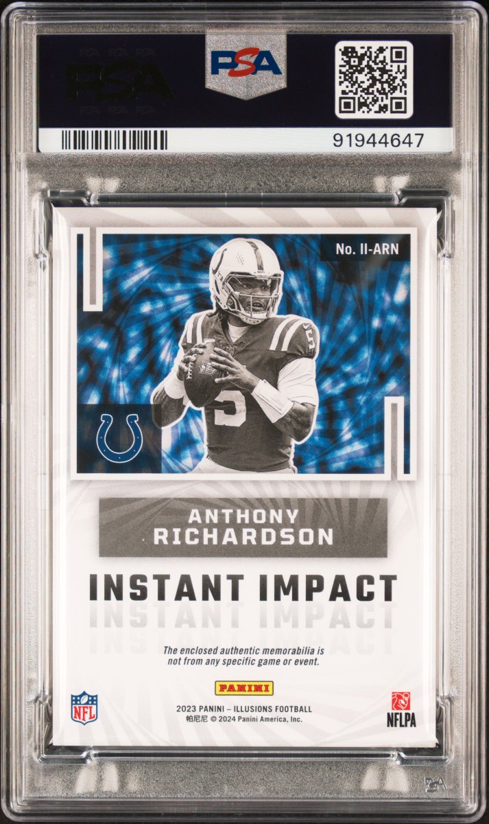 $9.77 Anthony Richardson 2023 Rookie Patch PSA 8✅

- Former #4 overall pick
- 23 years old
- Game-used rookie relic (patch)
- PSA pop <40 total graded
- Current FMV $30–$45 → bought at raw card pricing while he’s literally at all-time lows after the Daniel Jones benching