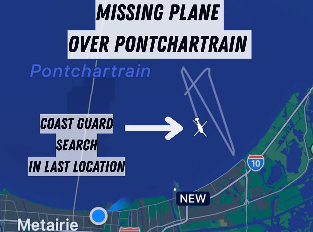 BREAKING: A Cessna aircraft lost radio contact over Lake Pontchartrain shortly after 6:30 pm. No word on how many are on board. The last known location was 4 miles north of the New Orleans lakefront airport. This map shows the Coast Guard helicopter searching that location.