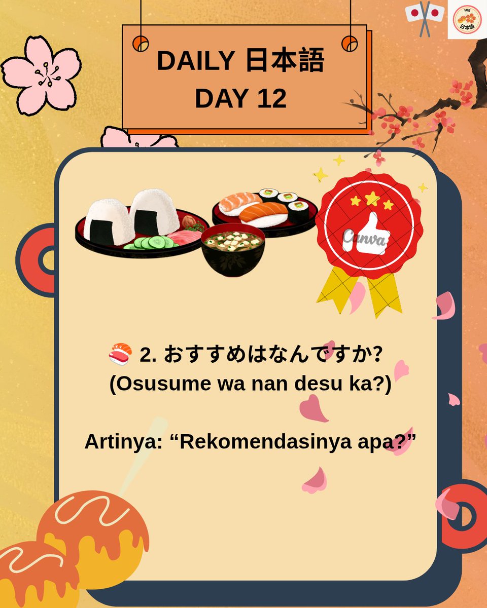 littlevie1's tweet photo. 🍣 Day 12 – Ekspresi Jepang saat makan di restoran!
Biar makin pede pesan makanan kayak orang Jepang 😎🇯🇵
Save & practice ya! 💖✨⛩️🔥
#BelajarJepangHarian #GenZNihongo #AestheticNihongo #FUN日本語 #Funnihongo https://t.co/zqY7d3A6Ks
