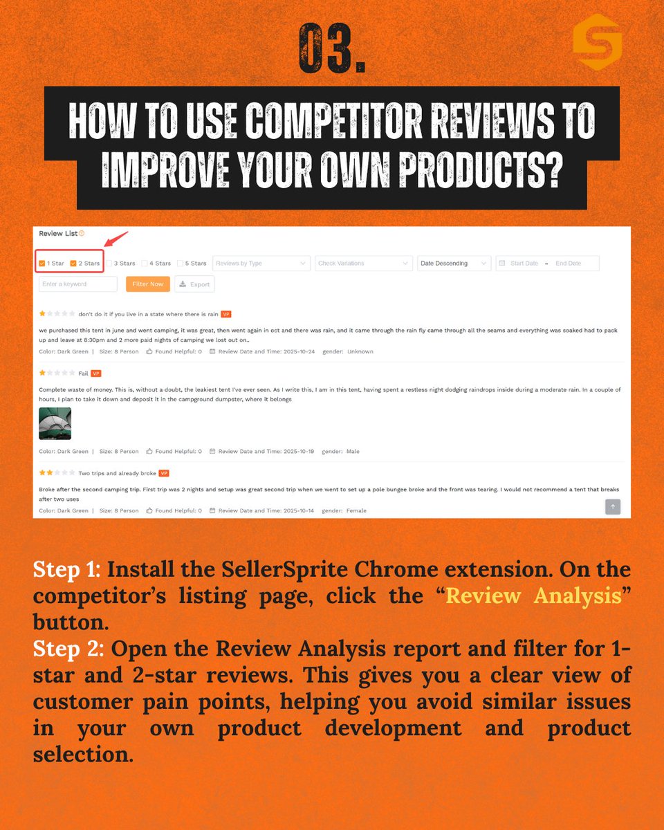 SellerSprite_EN's tweet image. Looking to stay ahead of your Amazon competitors? 
🚀Use Traffic Comparison to find missing keywords, track inventory with SellerSprite, and learn from competitor reviews. Gain insights to optimize your strategy! More tips in bio. #AmazonSeller #CompetitorAnalysis #sellersprite