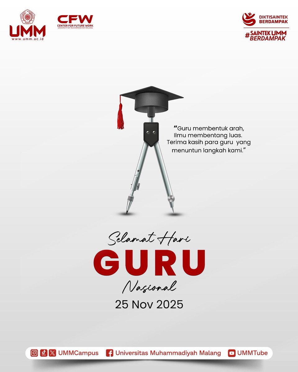Selamat Hari Guru!

Terima kasih kepada para pendidik UMM yang tak pernah lelah menyalakan cahaya ilmu dan menuntun mahasiswa menjadi generasi yang lebih baik. Jasamu abadi.

Siapa guru favoritmu selama belajar di UMM? Kasih tau mimin di kolom komentar yah👇🏻

#ummcampus