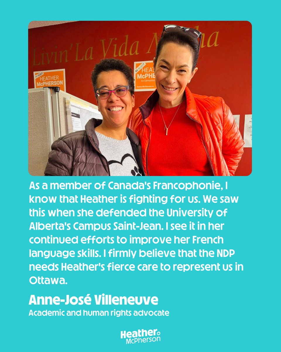 Anne-José has been a tireless advocate including for French language rights and Francophones across Canada and Quebec.

The future of the NDP must include Quebec and francophone communities across Canada, including mine in Edmonton.