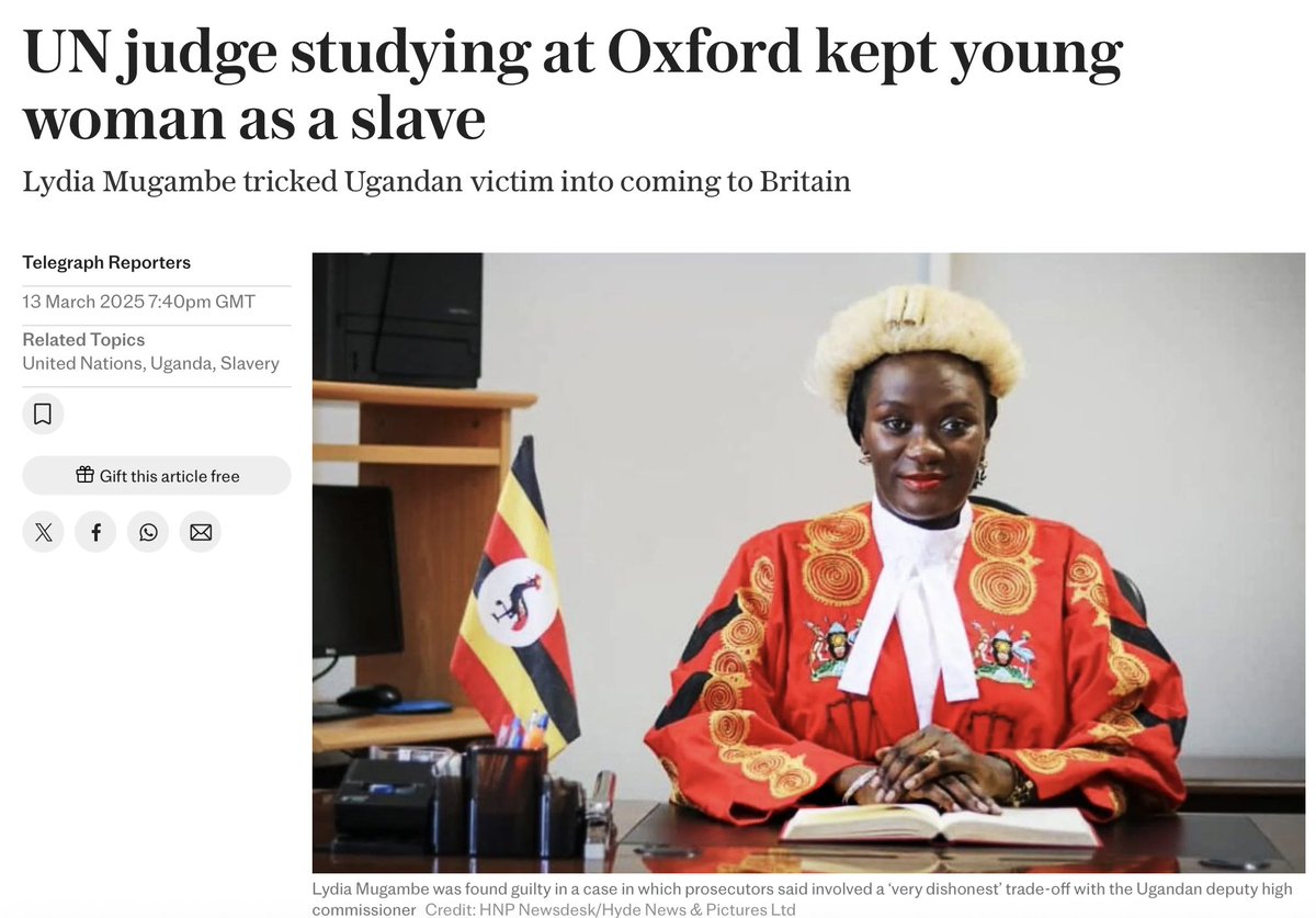 WanjiruNjoya's tweet image. She was a slaveowner and was appointed as a UN judge AFTER she was busted for keeping a slave in her home.

&quot;According to her UN profile page, Mugambe was appointed to the body’s judicial roster in May 2023 – three months after police were called to her address in Oxfordshire.&quot;