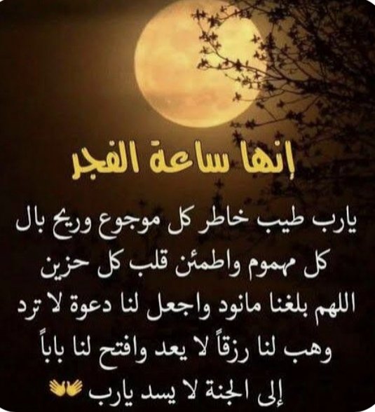 للفجر رائحة شهية وصوت عذب من السماء ليخبر أهل الأرض أن الله أكبر. أهل صلاة الفجر فئة موفقة وجوههم مسفرة وجباههم مشرقة وأوقاتهم مباركة. 
إذا هجرت الصلاة فاعلم أن الراحة والبركة قد هجرت حياتك.
تقبل الله منا ومنكم صالح الأعمال🤲