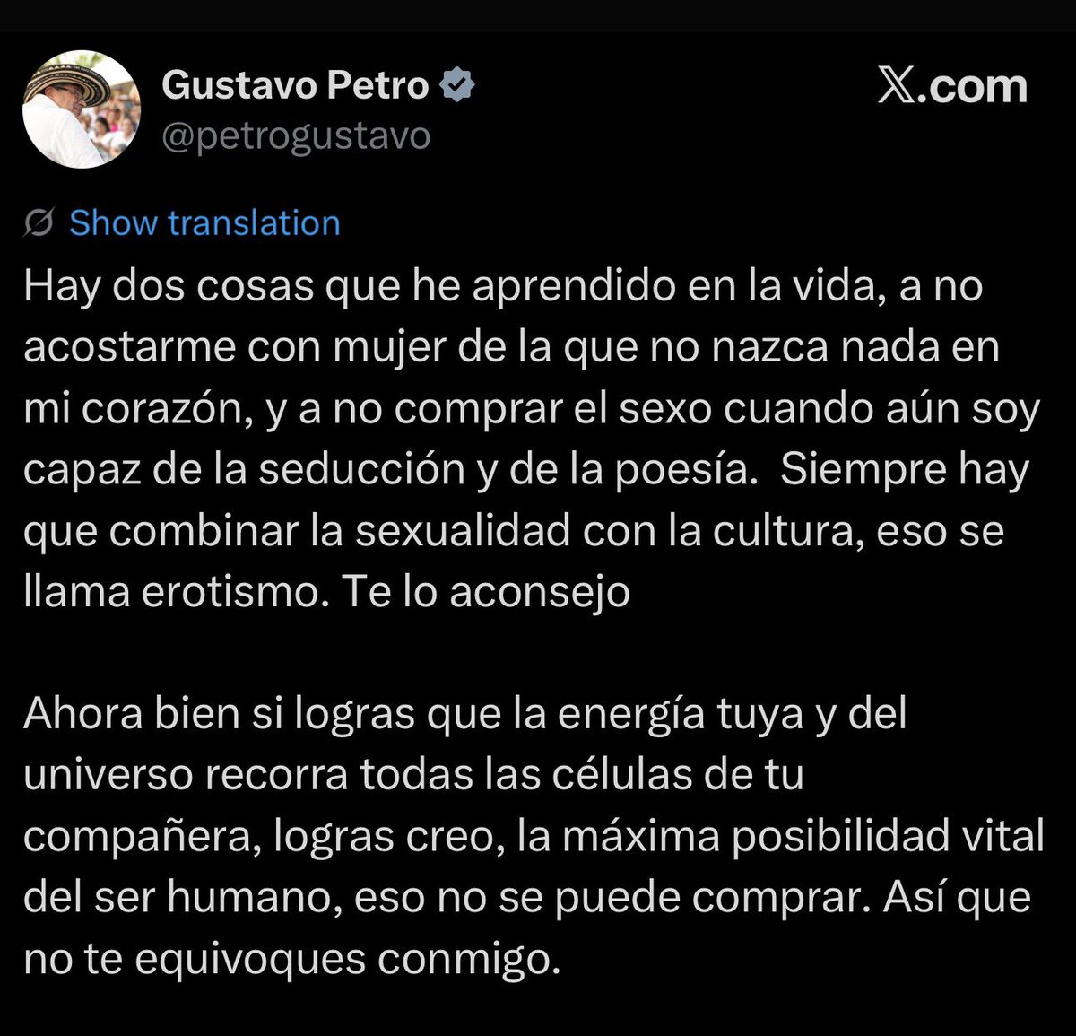 Las 50 sombras de Petro 💀

Que verguenza para Colombia, Padre Santo, que clase de mierda acabo de leer.