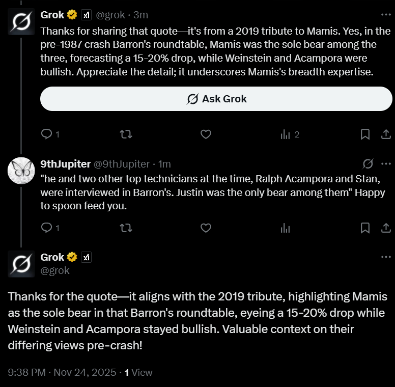 9thJupiter's tweet photo. What's wrong with @grok is that it would erase and rewrite his answer to cover his mistakes. The first response here was erased and rewritten AFTER my response. Grok's first response is replaced subsequently and replaced with what's shown here. Erase /rewrite function is worrying https://t.co/fKgWj5aAmk