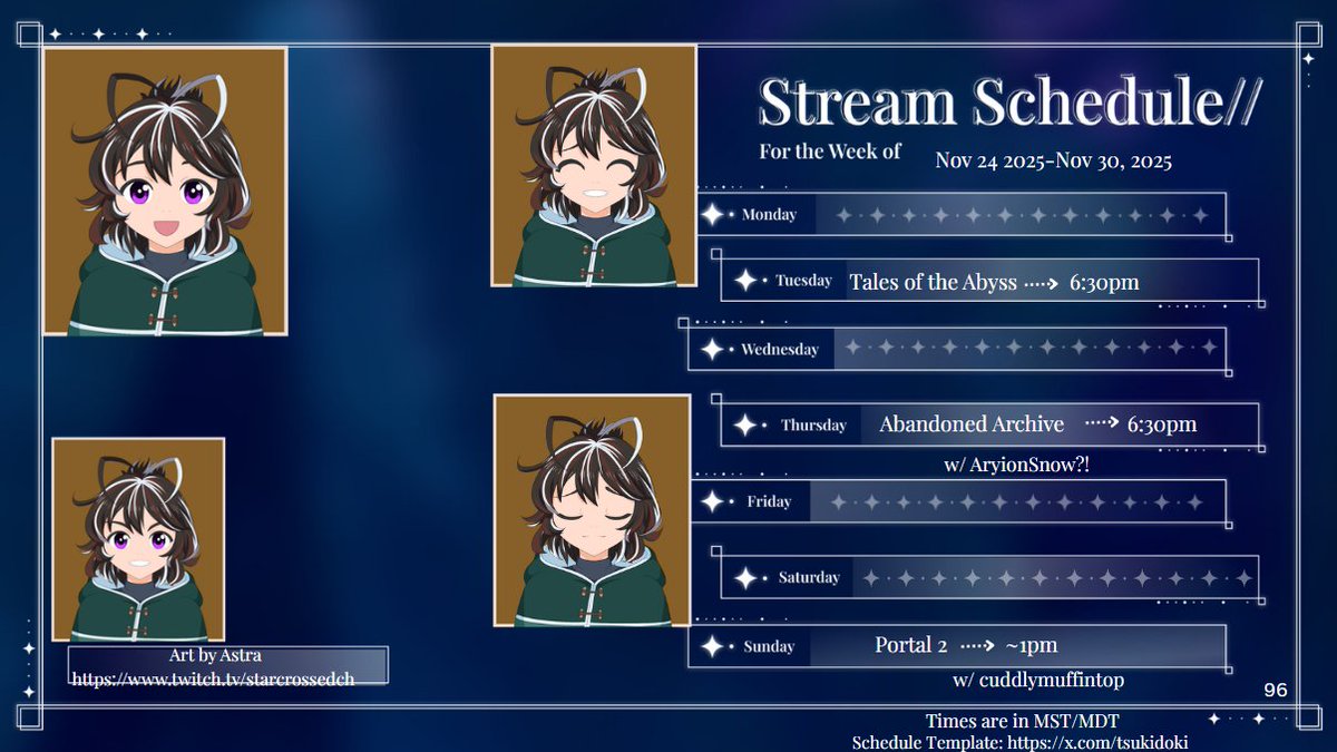 Weeeeeeee schedule! Tales of the Abyss on Tuesday aaaand freshly released Abandoned Archive on Thursday! Apparently it's co-op so Ary is going to join.(and carry me :3 shhh he doesn't know that part) And Sunday is going to be Portal 2 with cuddlymuffintop! Big brain times.