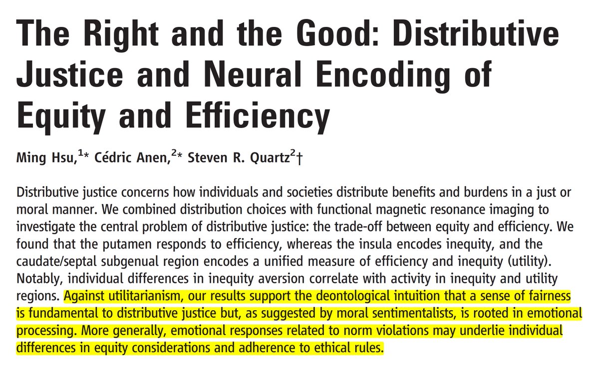 Kant yanıldı, David Hume ve Adam Smith haklıydı: adil karar "akılla" değil "duyguyla" veriliyor.
Beynimiz adil olmaya akıl yürüterek değil; duygusal bir işlem süreci (insula) sonunda karar veriyor.