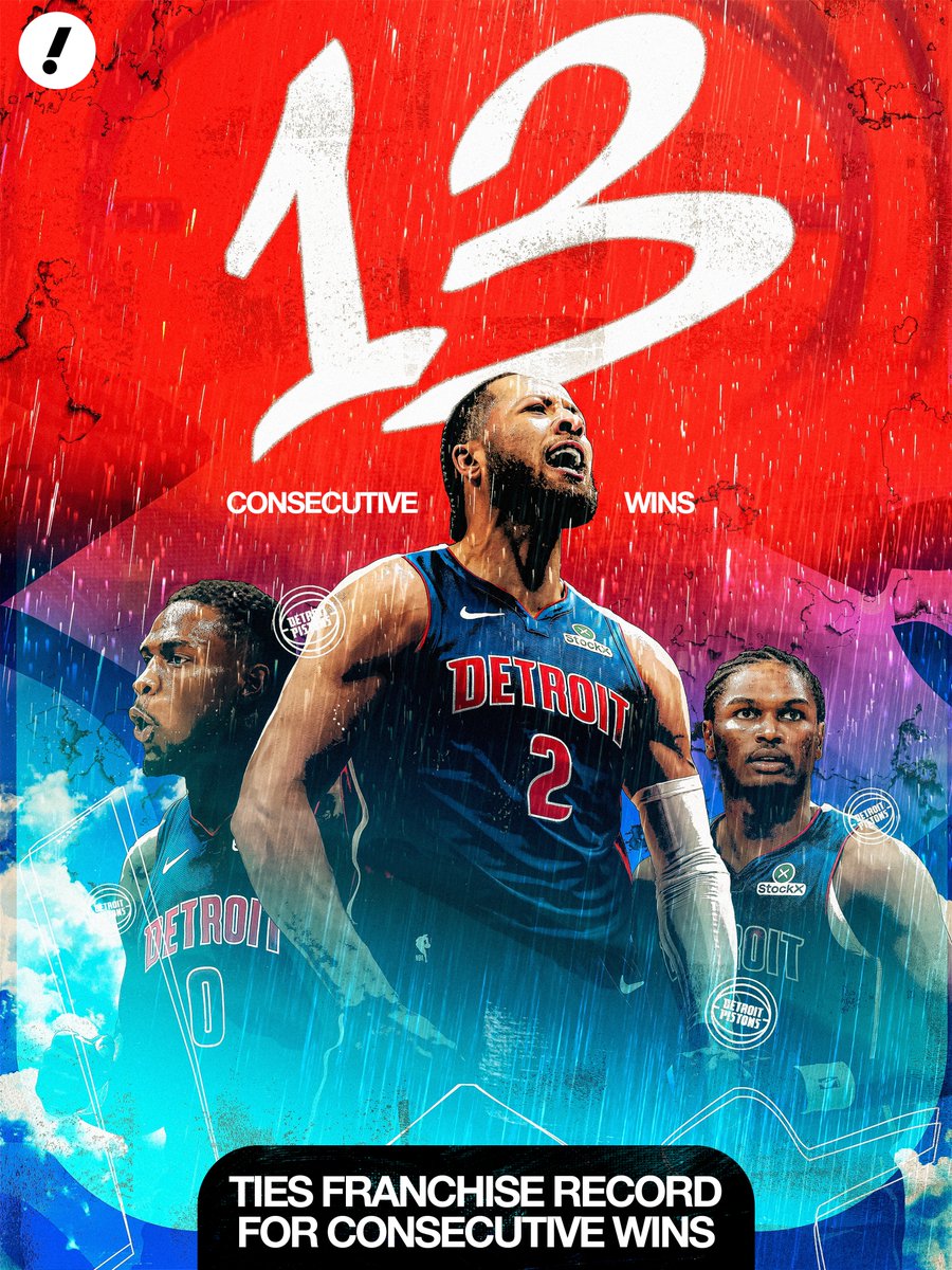 YahooSports's tweet image. PISTONS TIE A FRANCHISE RECORD WINNING THEIR 13TH STRAIGHT GAME 🔥

The two other times Detroit won 13 in a row (1989-90 &amp;amp; 2003-04), they ended up winning NBA titles in BOTH seasons 👀🏆