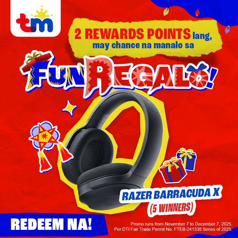 tmtambayan's tweet photo. Para solid ang FunPasko, dapat solid din ang soundtrip! 🎧 Kaya may FunRegalong RAZER HEADSET na pwedeng mapa-sa’yo for 2 Rewards Points lang. Redeem na! 🎁 https://t.co/Q5on3pmu5B