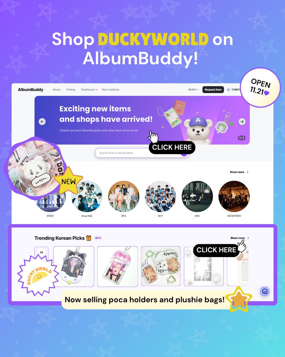 AlbumBuddy's tweet photo. DUCKY WORLD! 💫 Now available on AlbumBuddy💜
Buy poca holders and plushie bags and more!!
#pcholder #toploaderdeco #kpop #kpopdeco https://t.co/co8w8JsqJg