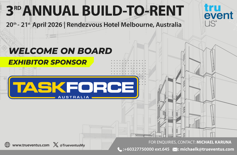 We’re excited to welcome Taskforce Australia on board as a sponsor for the 3rd Annual Build-To-Rent Summit 2026!🌟

📍 Rendezvous Hotel Melbourne
📅 20 - 21 April 2026
📄 Brochure: drive.google.com/file/d/18r3ri6…

Contact: michaelk@trueventus.com
#BuildToRent #Australia