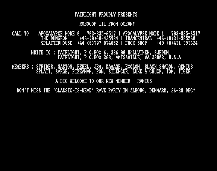 CracktroBot's tweet image. Super Skweek (1991) - Crack: Kino &amp;amp; Kufo - #AmstradCPC
Tom Landry Strategy Football - Deluxe Edition (1993) - Crack: Skid Row (SKR) - #Amiga
Arkanoid (1987) - Crack: Master - #Commodore64
RoboCop 3 (1992) - Crack: Fairlight (FLT) - #Amiga