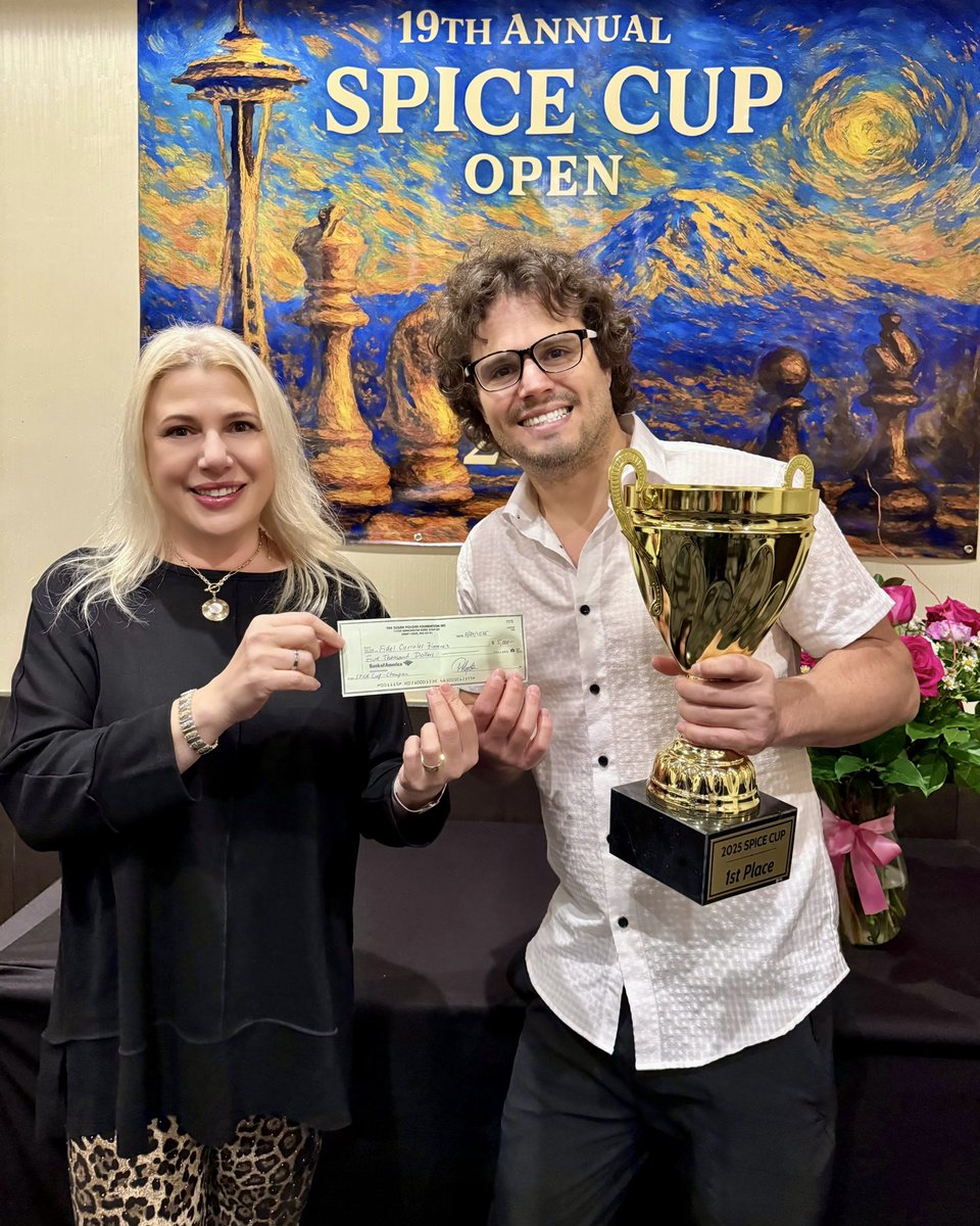 SusanPolgar's tweet image. Former SPICE team member GM Fidel Corrales wins 2025 SPICE Cup with 7.5/9 score! This is his first SPICE Cup title! 

Congratulations! 🏆 #SPICECup 

@FIDE_chess @USChess