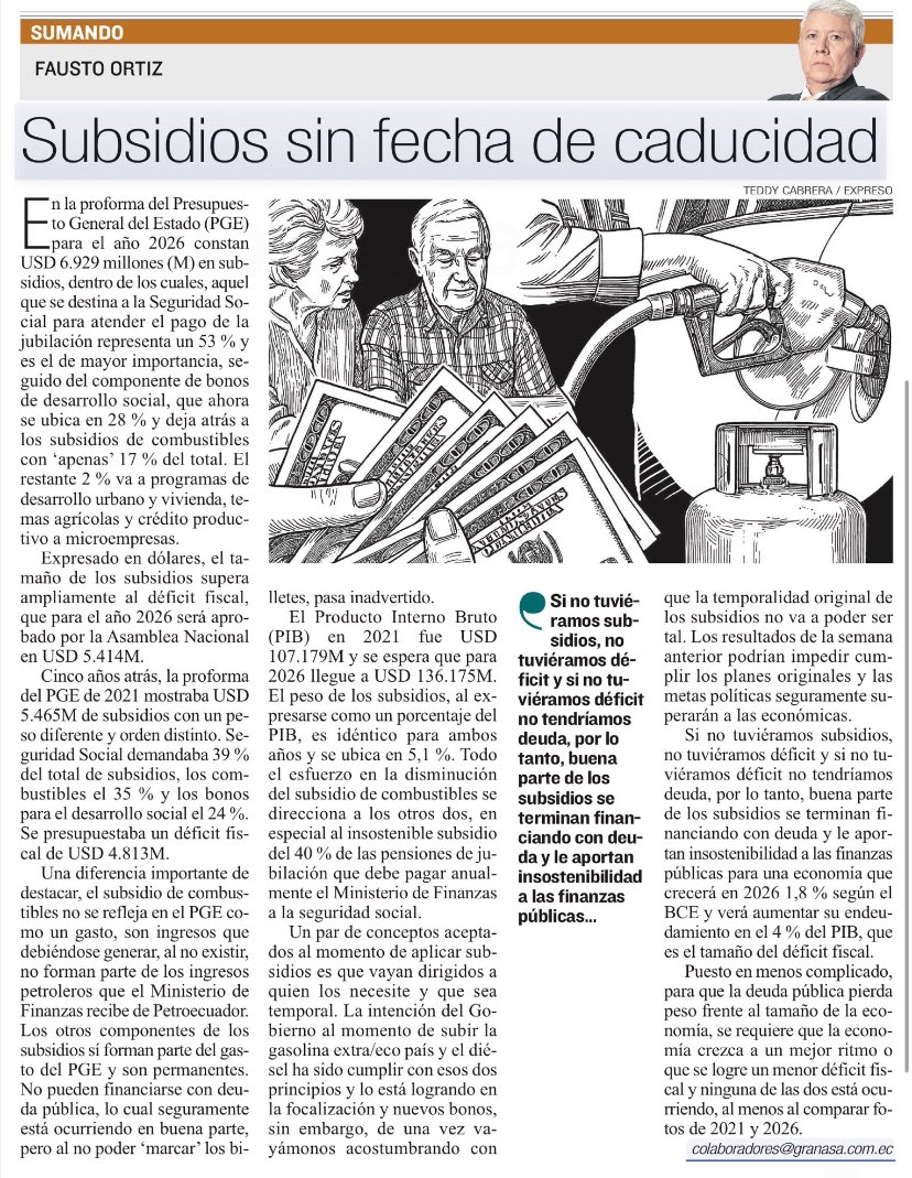 Comparto mi columna de domingo 23 Eñ <a href="/Expresoec/">Diario Expreso</a> sobre los subsidios y su cambio