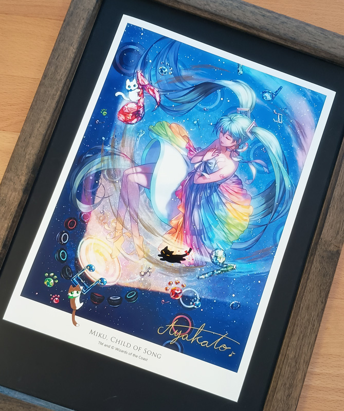 こちらは《歌の申し子、ミク》のアートプリントに絵の具での拡張