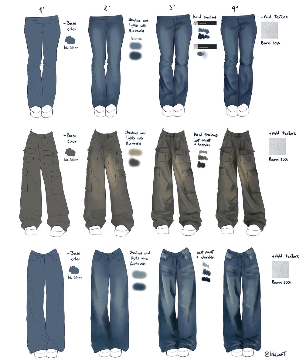 _inKiart's tweet image. I recently downloaded Krita and I thought about making some mini guides/tutorials on clothing to practice a bit and define the appropriate brushes for each fabric, so I&apos;ll probably be posting them  c: I tried it with jeans first ✨️
#arttutorials #digitalart #tutorials
