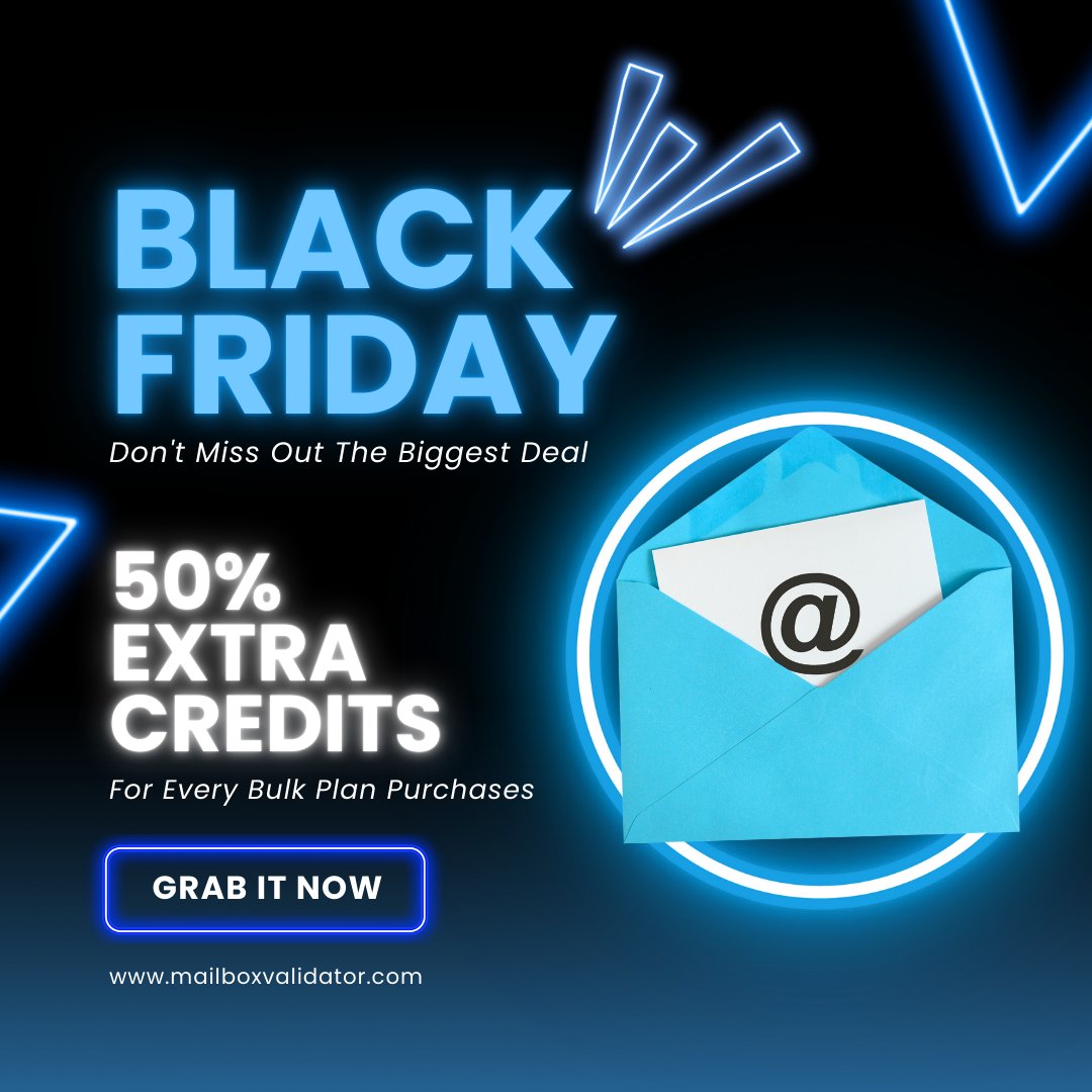 MailBoxV's tweet image. 🔥 BFCM Deal!
Buy any Bulk Email Validation plan &amp;amp; get 50% extra credits instantly.

Clean lists, boost deliverability, save more.
⏳ Limited time only!

mailboxvalidator.com/black-friday-c…

#BFCM #BlackFriday #CyberMonday #BlackFridayDeal #CyberMondaySale
#EmailMarketing #EmailValidation