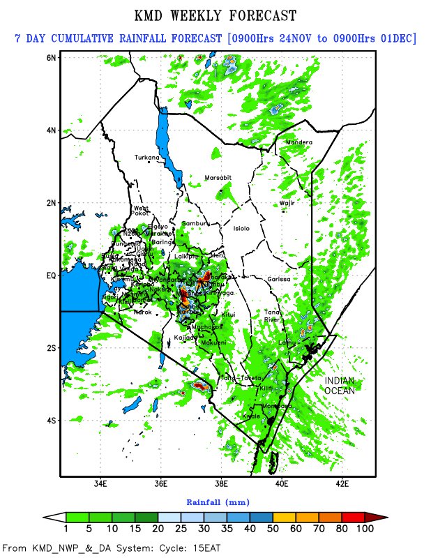 MeteoKenya's tweet image. 🌦️ Weather Forecast: 25th November – 1st December 2025

Most parts of the country will remain sunny and dry this week. However, rainfall is expected in a few areas across the Central Highlands, Lake Victoria Basin, the Rift Valley, the Coast, the South-eastern Lowlands, and…