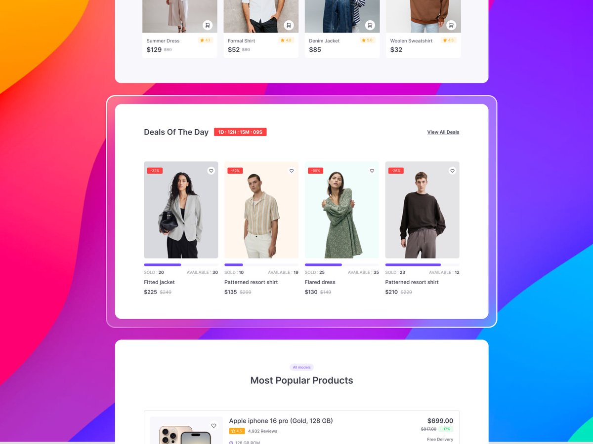 imananddesigner's tweet image. ⚡ 𝐃𝐞𝐬𝐢𝐠𝐧𝐞𝐝 𝐭𝐨 𝐂𝐨𝐧𝐯𝐞𝐫𝐭, 𝐍𝐨𝐭 𝐉𝐮𝐬𝐭 𝐃𝐢𝐬𝐩𝐥𝐚𝐲.

💻 Every pixel here pushes the user closer to checkout - from bold deals to crisp visuals.
Fast, clean, and focused on what matters: action. ⚡️

🛍️ Less clutter. More clicks.
#UIDesign #EcommerceDesign…