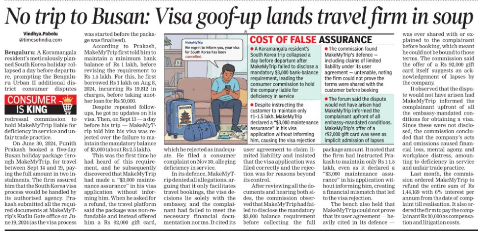 vindhya_pabolu's tweet image. Imagine prepping for your South Korea holiday… only to learn a day before that your travel firm didn’t tell you about a mandatory balance rule. #Consumer court to #MakeMyTrip: Not cool.  #TravelTroubles #Bengaluru 

@TOIBengaluru 

timesofindia.indiatimes.com/city/bengaluru…
