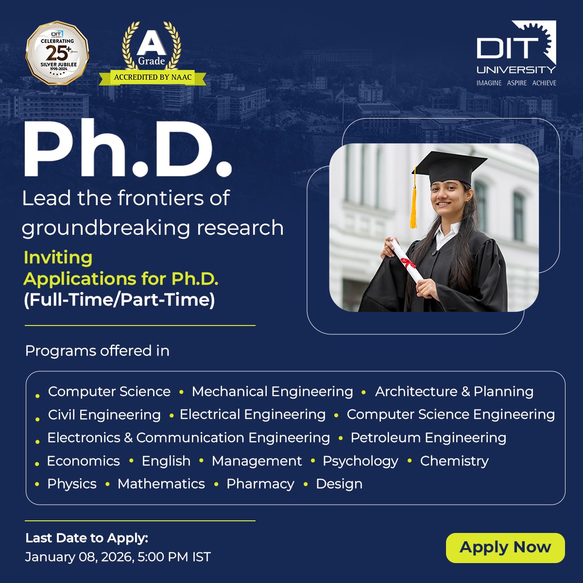 dit_university's tweet image. Where brilliant ideas turn into breakthrough research. Apply for your Ph.D. journey today.

#phdprogram #applynow #phd #dituniversity