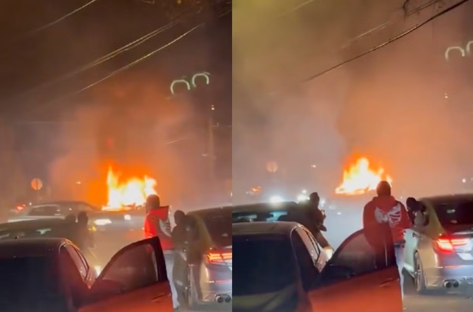 camvelin's tweet photo. Couple brutalized as video shows gang ‘takeover’ of residential NYC street and car set ablaze: ‘Lucky he wasn’t killed.  https://t.co/d88eRPEJc6 https://t.co/YDWJQOoGdW