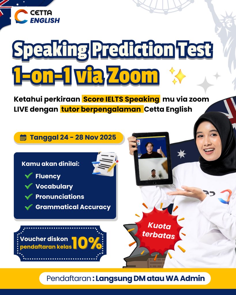 keeirooms's tweet image. struggling with english? 🤔
join Cetta 1-on-1 Speaking Test with expert tutors 💥

get feedback on:
✅fluency
✅vocab
✅pronunciation
✅grammar

bonus: 10% off for your next class 🎉

starts 24 Nov 🗓️
register: tr.ee/0Bj_GnNVlT

#cettaenglish #speakenglish #englishlearning