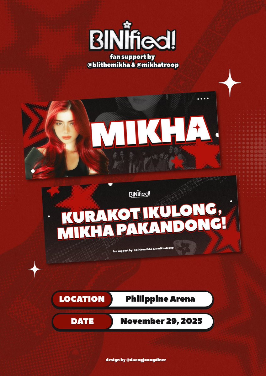 blithemikha's tweet image. BINIfied fan support ♡ 

&quot;kurakot ikulong, mikha pakandong!&quot; banner
original quote from @xxiangelsy, tysm! 

📍PH Arena (loc &amp;amp; time tba on fri ˃̵ᴗ˂̵)
📆 November 29, 2025

- strictly 1:1
- like &amp;amp; rt
- ots trades only
- v limited qty, open for donations to produce more!