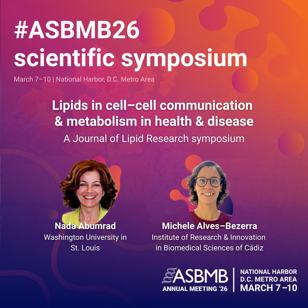 ASBMB's tweet image. At the @JLipidRes session on lipids in cell communication and metabolism, speakers will share new insights into signaling, inflammation, immunity and metabolic disease.
ow.ly/jYPr50XxhFM

☑️ Late-breaking abstracts open soon!
ow.ly/f0JE50XxhFN
#ASBMB26 #MakeItPossible